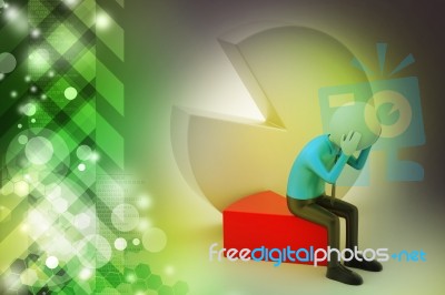 3d Man Sitting The Piece Of Pie Chart Stock Image