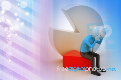 3d Man Sitting The Piece Of Pie Chart Stock Image