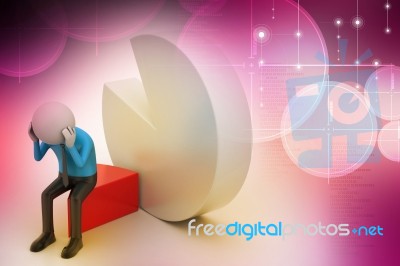 3d Man Sitting The Piece Of Pie Chart Stock Image