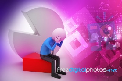 3d Man Sitting The Piece Of Pie Chart Stock Image