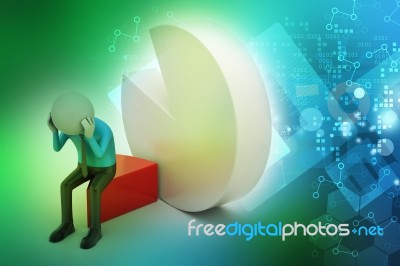 3d Man Sitting The Piece Of Pie Chart Stock Image