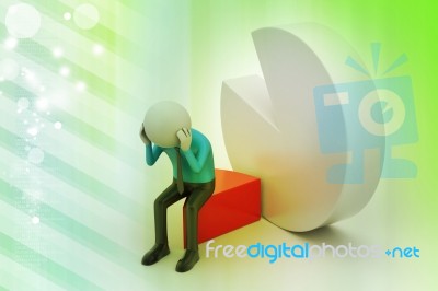 3d Man Sitting The Piece Of Pie Chart Stock Image