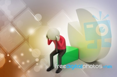 3d Man Sitting The Piece Of Pie Chart Stock Image