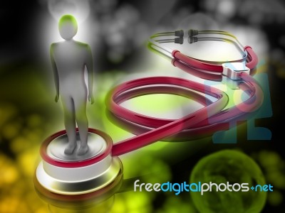 3d Man Standing Sethoscope Yellow Cell Background Stock Image