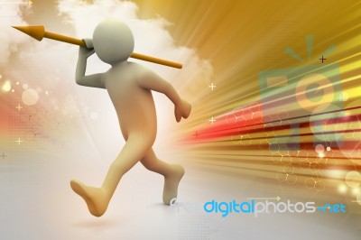 3d Man Throws A Spear Stock Image