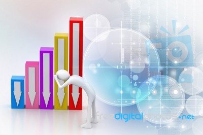 3d Man Watching The Loss Graph Stock Image