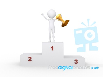 3d Man With Cup On Podium Stock Image