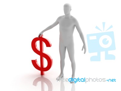 3d Man With Dollar Stock Image