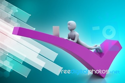 3d Man With Laptop Lying On The Right Mark Stock Image