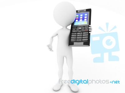 3d Man With Mobile Phone Stock Image