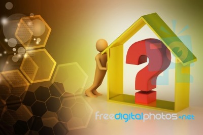 3d Man With Real Estate Business With Question Mark Stock Image