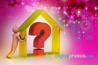 3d Man With Real Estate Business With Question Mark Stock Image