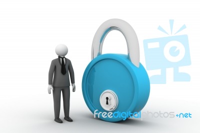 3d Man With Security Padlock Stock Image