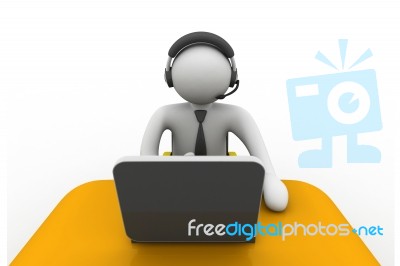 3d Man Working In A Call Center Stock Image