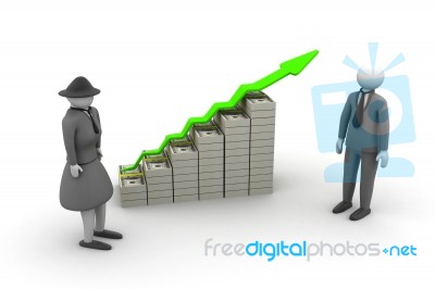 3d Men And Women With Growing Graph Stock Image