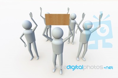 3d Men Shows Wooden Board Stock Image