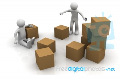 3d Men With Carton Box Stock Image