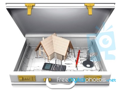 3d Model House In Briefcase Stock Image