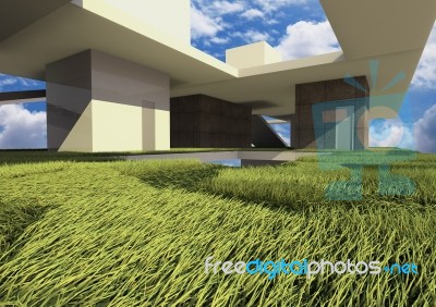 3d Model Of Open Plan Building Stock Image