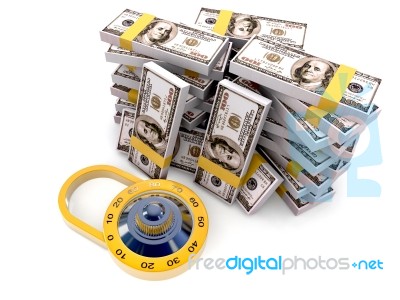 3d Money And Lock. Data Security Concept Stock Image