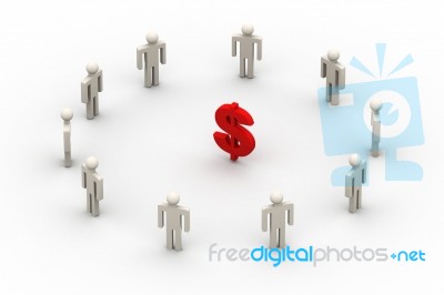 3d People Around Dollar Sign Stock Image