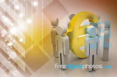 3d People Around Euro Sign Stock Image