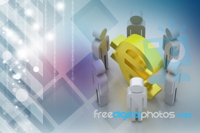 3d People Around Euro Sign Stock Image