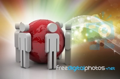 3d People Around The Globe Stock Image