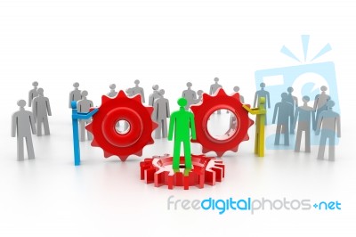 3d People Assembling Gears Stock Image