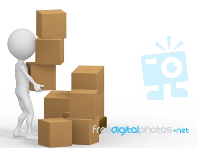 3d People Carrying Cardboard Box Stock Image