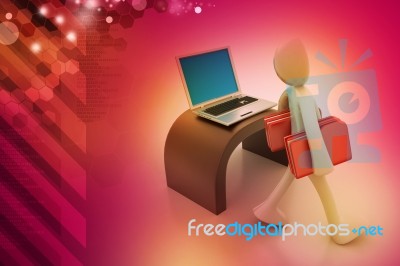 3d People Carrying The File Folder With Computer Stock Image