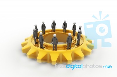 3d People  In A Circle And A Gear Mechanism Stock Image