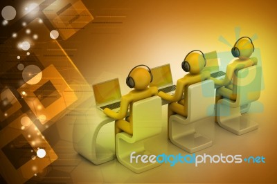 3d People In A Modern Desk With Laptop Stock Image