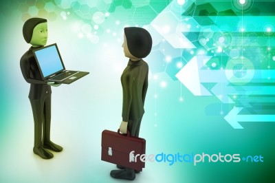 3d People Make Discussion With Laptop Stock Image