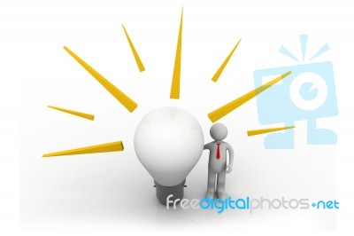 3d People - Man, Person With A  Big Lightbulb. Idea Concept Stock Image