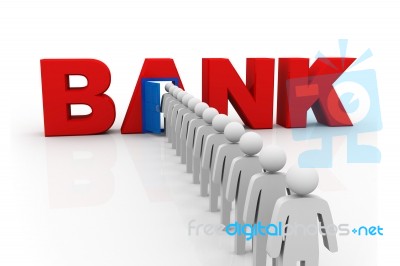 3d People Queuing At The Bank Stock Image