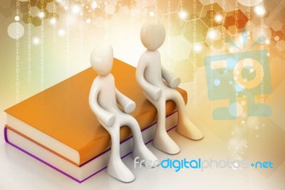 3d People Sitting On The Books Stock Image