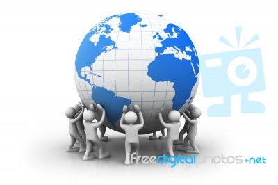 3d People With  World Globe Stock Image