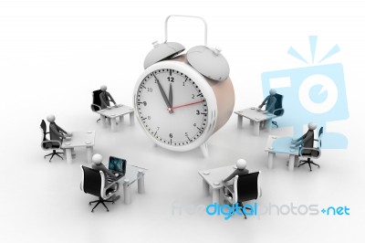 3d People Working  Around The Alarm Clock Stock Image