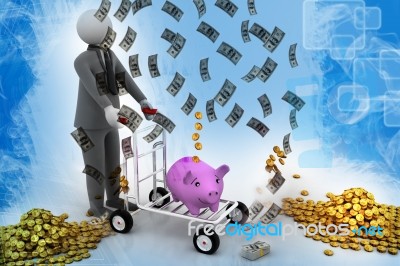 3d Person And Piggy Bank Stock Image