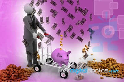 3d Person And Piggy Bank Stock Image