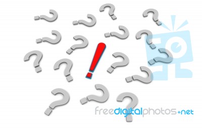 3d  Question Marks And One Exclamation Mark Stock Image