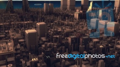 3d Render. Futuristic City And Spaceships Stock Image