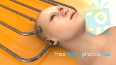3d Render Human Head And Connected Tubes Stock Image