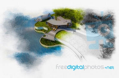 3d Render Ribbon House Stock Image