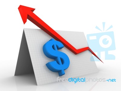 3d Rendered Arrow Diagram Moving Up Over Dollar Sign Stock Image