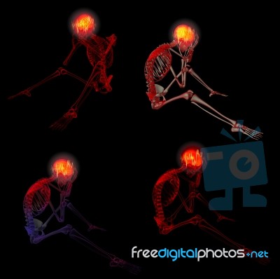 3d Rendered Red Skeleton Of A Sitting Stock Image