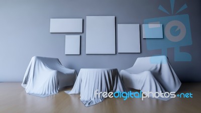 3d Rendered Round Table And Sofa That Covered By Fabric Stock Image