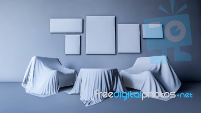 3d Rendered Round Table And Sofa That Covered By Fabric Stock Image