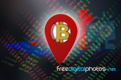 3d Rendering Bitcoin With Navigation Sign Stock Image